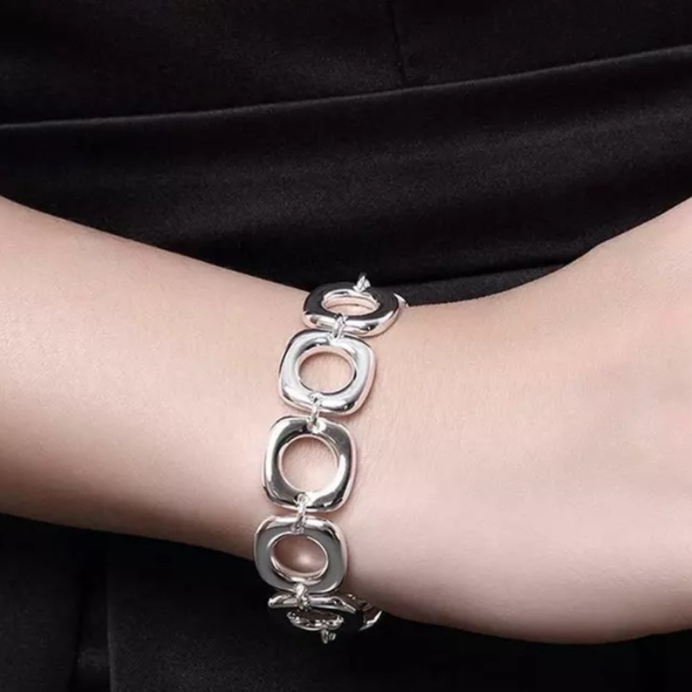 925 Classic Square Chain Bracelet 8” New